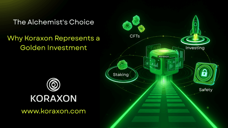Koraxon investment opportunity illustration showing DAO governance, SuperApp functionality, and real-world Web3 utility.
