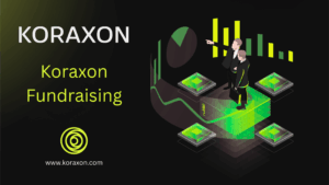 Koraxon fundraising roadmap showing token price growth across five rounds leading to exchange listing